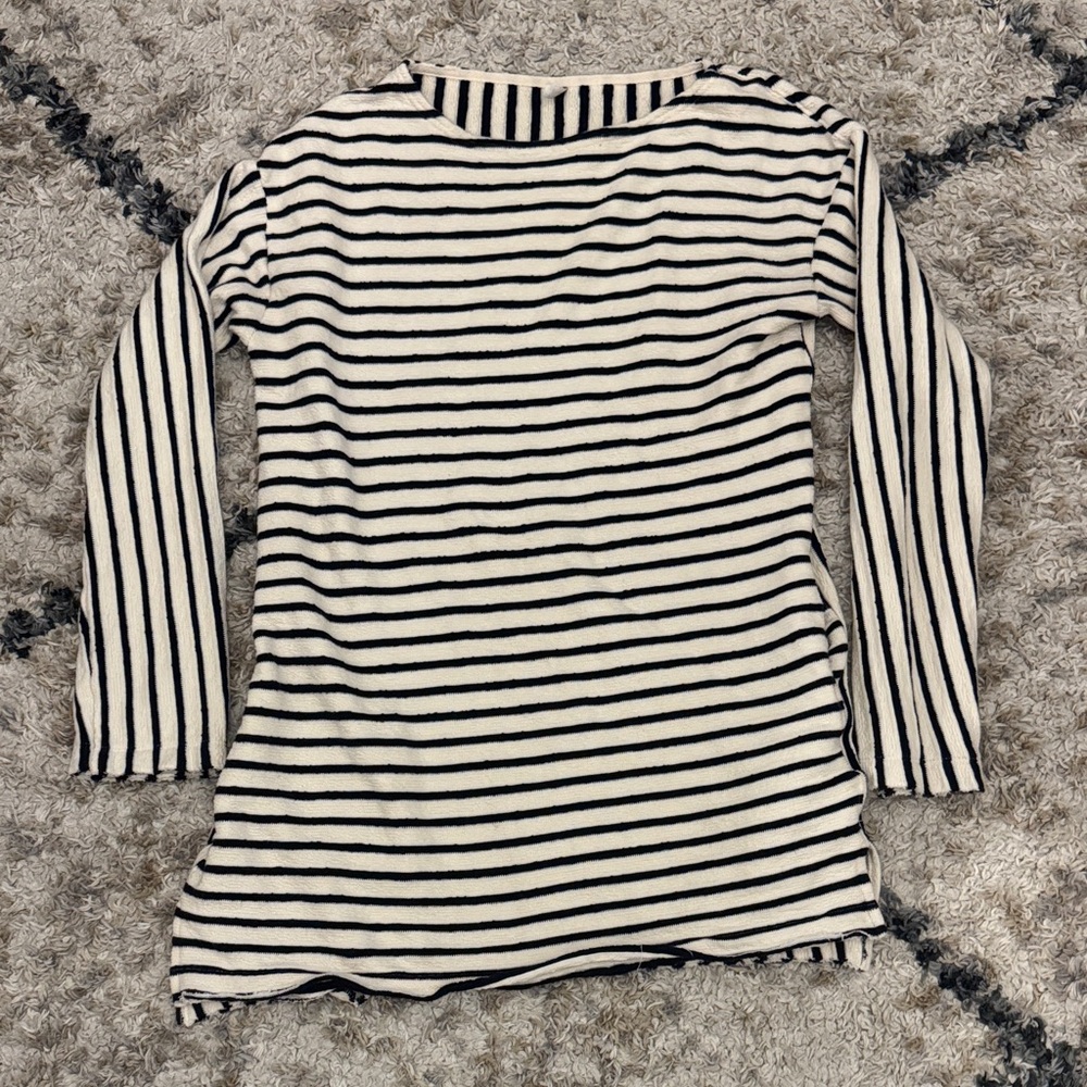 Free People Black and Cream Striped Long Sleeve Mini Dress